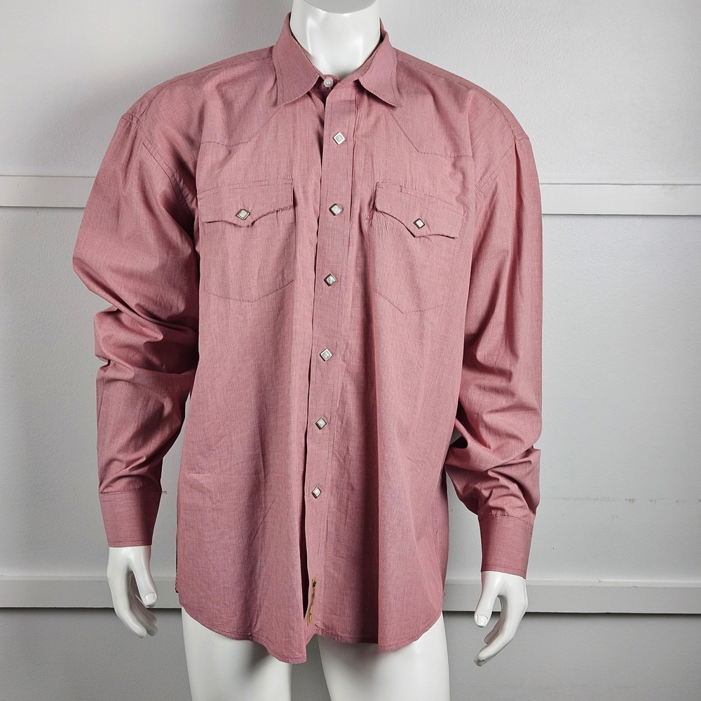 Larry Mahan Mens XXL Western Pearl Snap Shirt Red White Micro Check Cotton LS